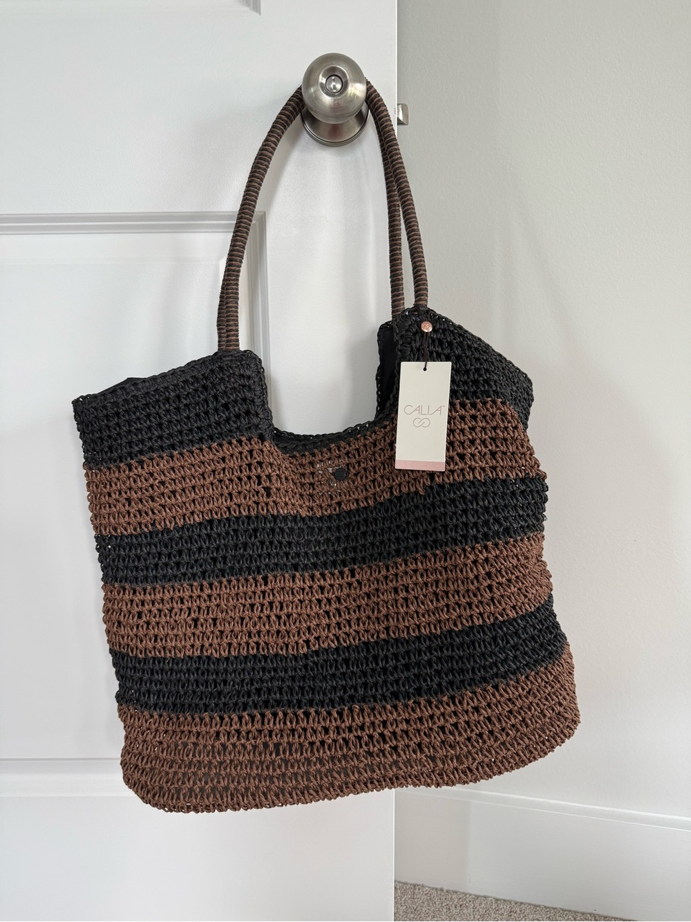 Calla Brown & Black Striped Crochet Tote